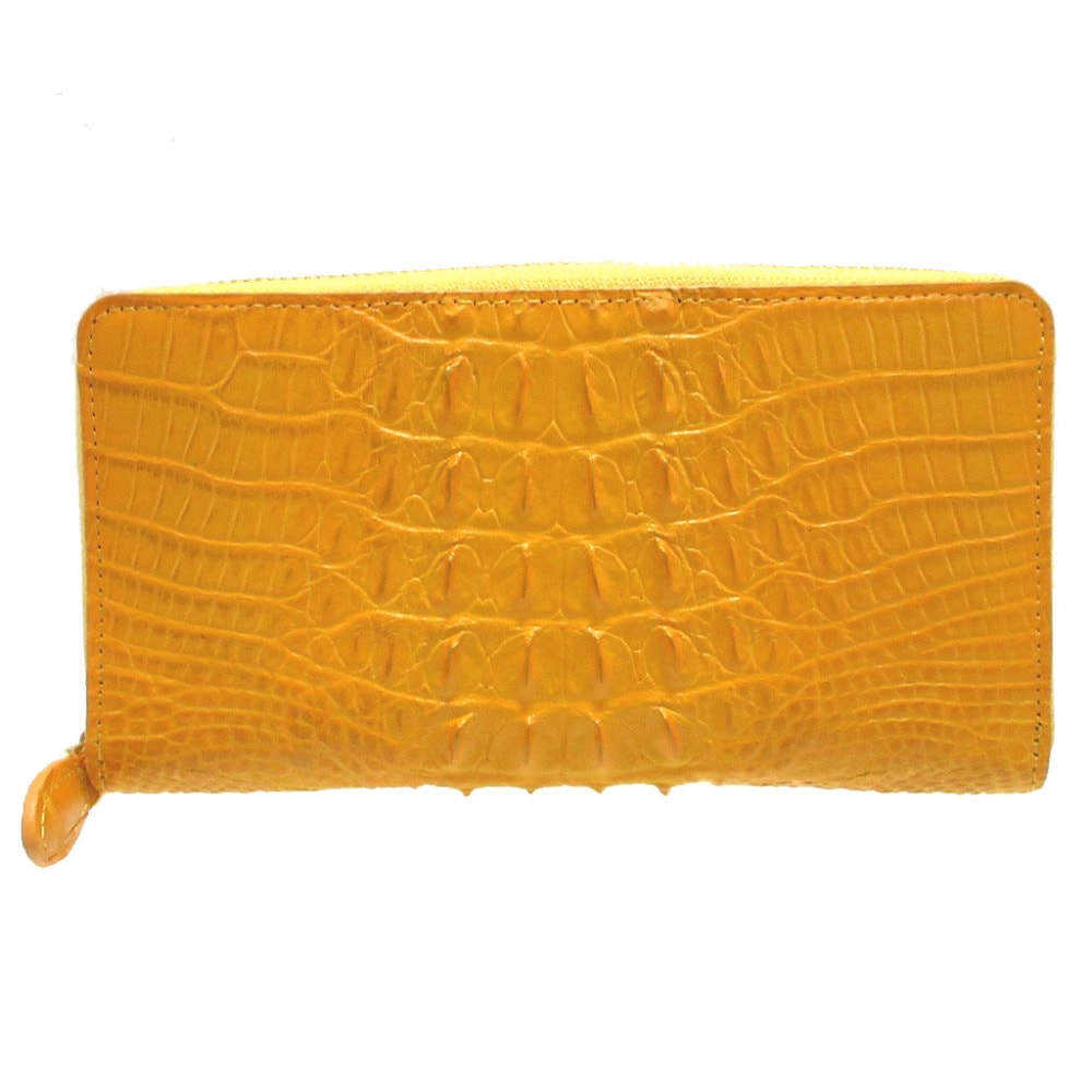 未使用品 カイマンクロコダイル ラウンドファスナー 長財布 クロコダイル/クロコダイル イエロー 0601【中古】CAIMAN CROCODILE レディース