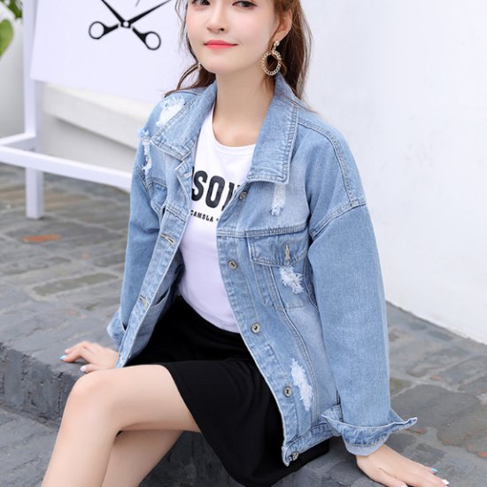 デニムジャケット レディース アウター 羽織 Ｇジャン ジャケット 長袖ジャケット 襟あり ポロ襟 ダメージ加工 カジュアル お出かけ おしゃれ フロントボタン コットン 綿 ファッション 春秋 女性