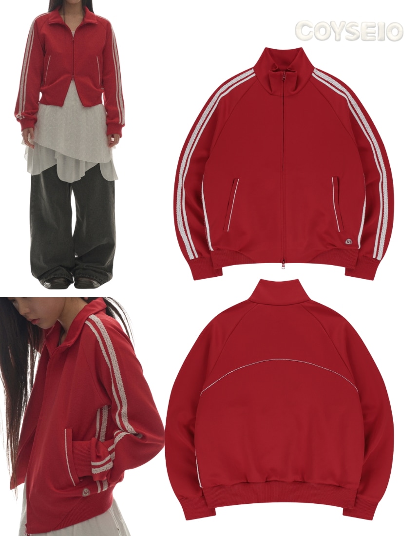 韓国限定 韓国人気 SNS流行 ファッショントレンド アウター LACE TRACK JACKET RED