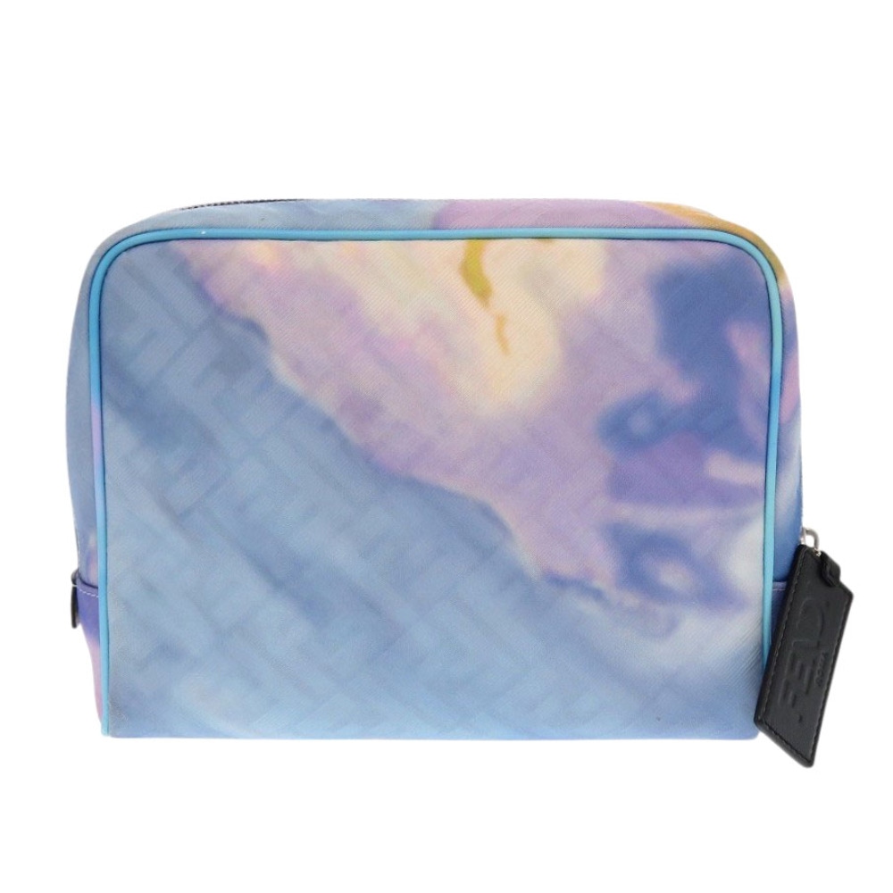 美品 ズッカ柄 マーブル FFロゴ ポーチ 7N0116 セカンドバッグ ファブリック/カーフ ライトブルー 1543【中古】 ユニセックス