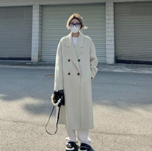 アウター コート ロング丈 袖あり 長袖 襟付き ノッチドラペル デザイン ボタン ダブルブレスト オーバーサイズ ビッグシルエット 美ライン ニュアンス カラバリ かわいい 大人可愛い きれいめ