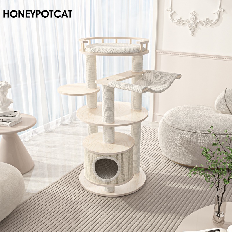 ハニーポット猫クライミングフレーム猫の巣猫の木ワンピース多層無垢材猫フレーム木製シェルターハウス垂直は面積を占めません 220095