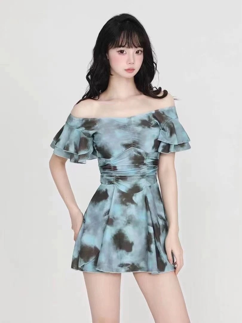 グリーンインク花柄水着水着ビーチスパ水着レディースワンピースワンピース水着5春秋冬スパホリデー水着