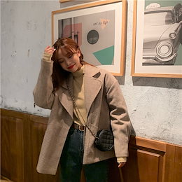 楽●でも大HIT!人気インスタグラマーさん着用♪ 2020秋 エレガント 秋 短いスタイル レトロ ゆったりする 単体ボタン 格子縞 スーツ パッド入りジャケット2色 新作 韓国風