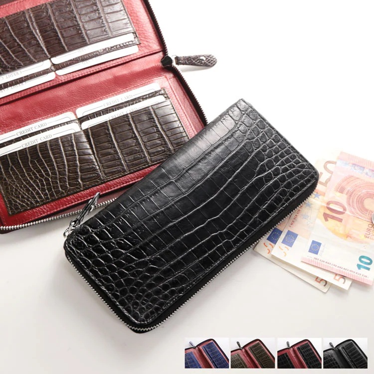 クロコダイル長財布手帳型センター取り一枚革マット加工