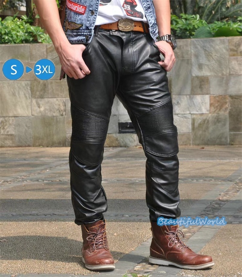 バイクパンツ メンズ ライダーパンツ バイクウェア オートバイ プロテクター付き レザーパンツ 転倒防護 膝当て 耐久 耐衝撃 膝パッド レーシングパンツ/24mtckz32