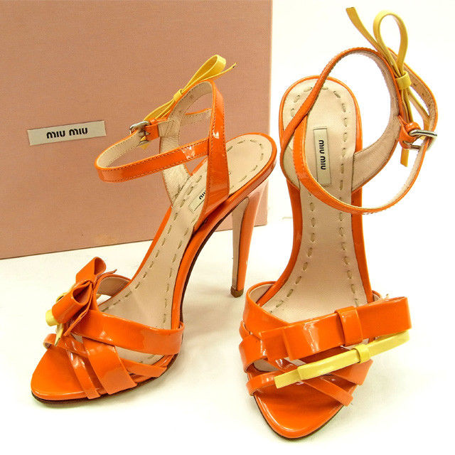 サンダル ＃35　1/2 リボンモチーフ オレンジ ベージュ 中古