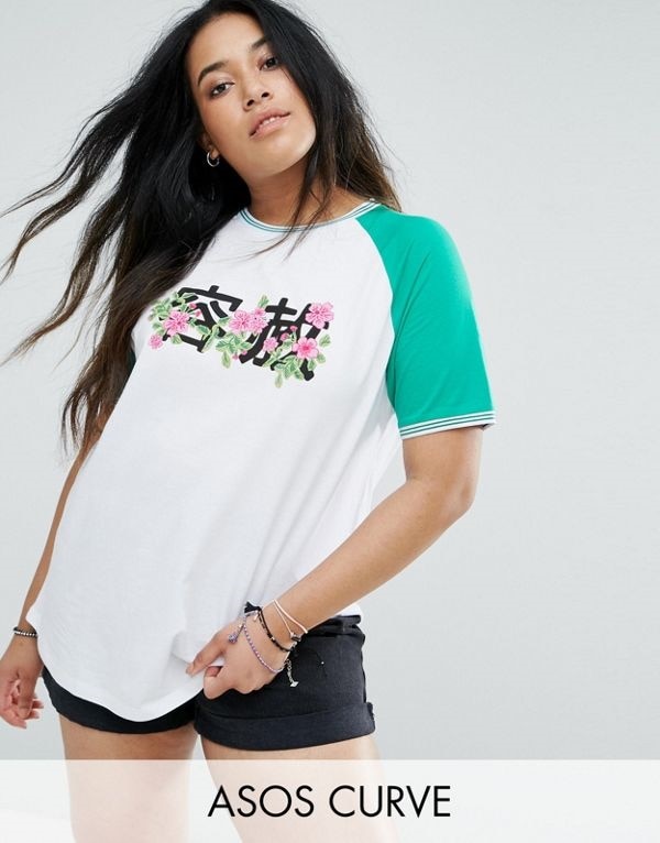 ASOS エイソス レディース 大きめサイズ ゆったりサイズ 送料無料 Multi CURVE T-Shirt With Contrast Tipping and Chinoserie Floral
