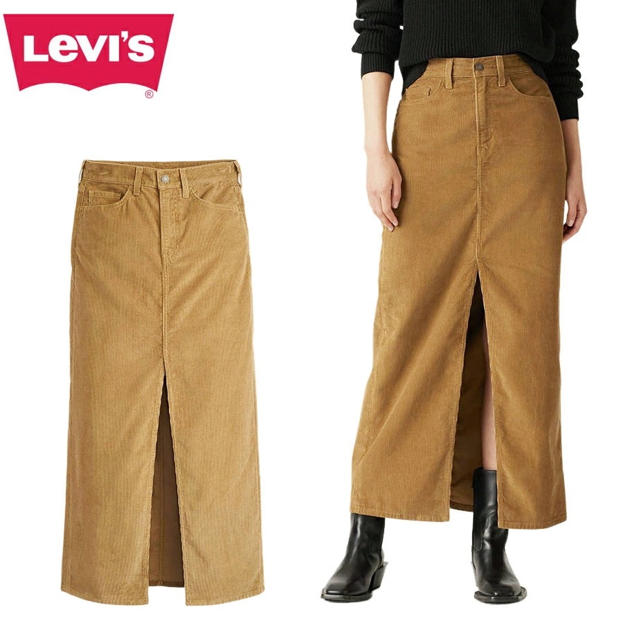 レディース ロングスカートリーバイス LEVISアンクル・コラム コーデュロイ スカート Ankle Column Corduroy SkirtCamel キャメル