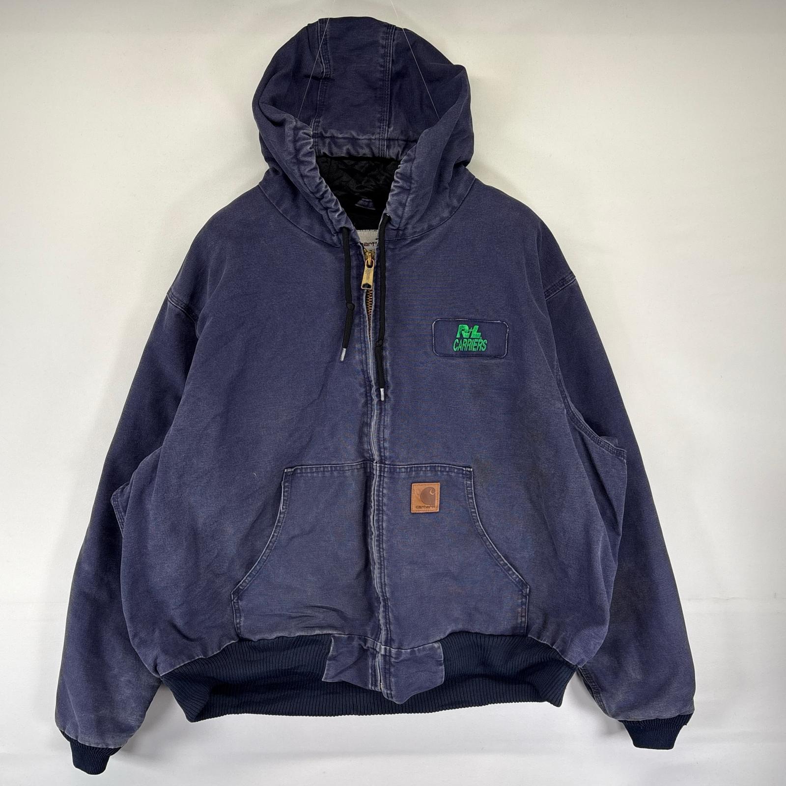 古着 ダック ジャケット 中綿 アクティブジャケット フルジップ ロゴ 大きいサイズ 2XL ネイビー系 メンズ