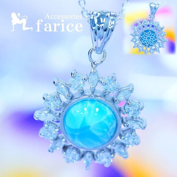 シルバーアクセサリー 天然石 ラリマー シルバー925 スクエアー マーキース クリア ジルコニア フラワー 花 レディース ジュエリー ペンダント ネックレス