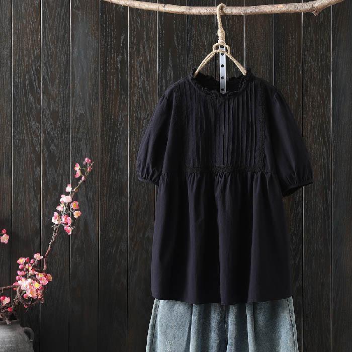 ブラウス レディース シャツ 春 夏 秋 無地 綿 トップス 半袖 白シャツ コットン フリル襟 ボリューム袖 フェミニン 着回し シンプル おしゃれ 大人 カジュアル