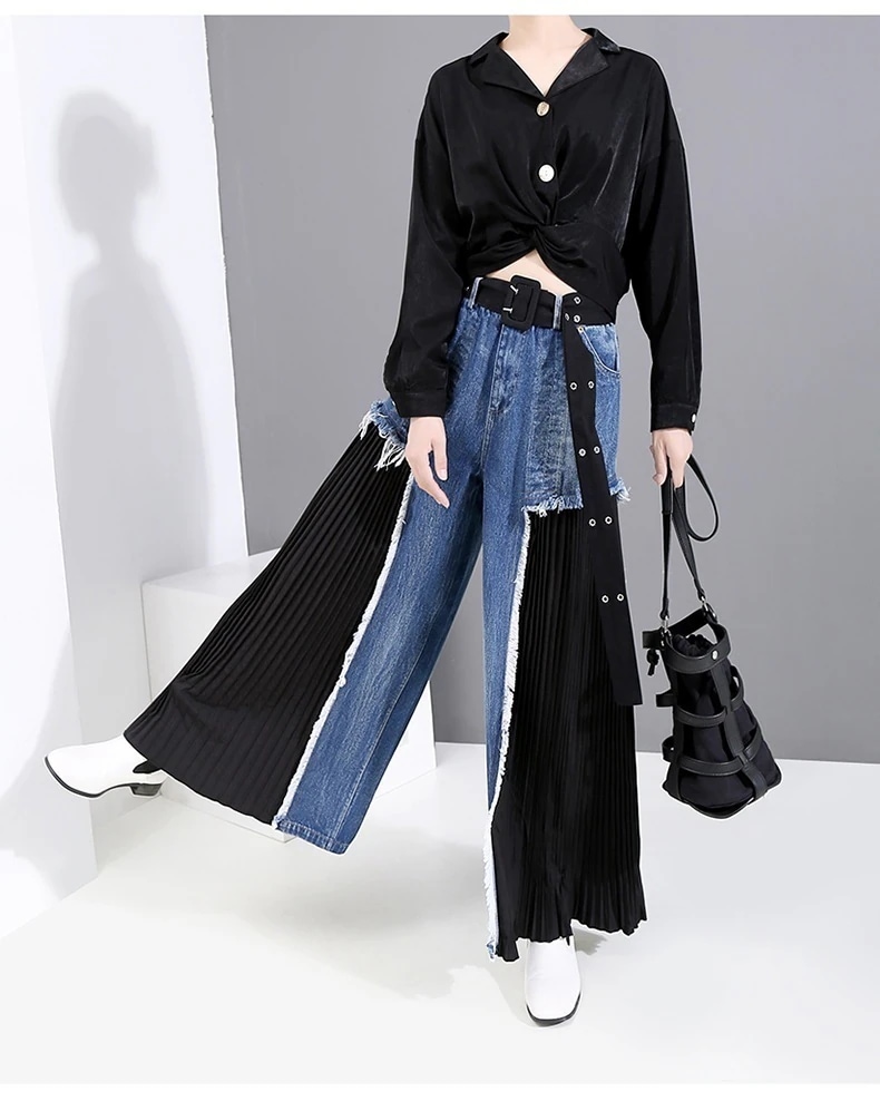 ワイドパンツ欧米オリジナル婦人服トレンドジーンズゆったりとやせて見えるタック入りワイドパンツワイドパンツ福袋 5,060円