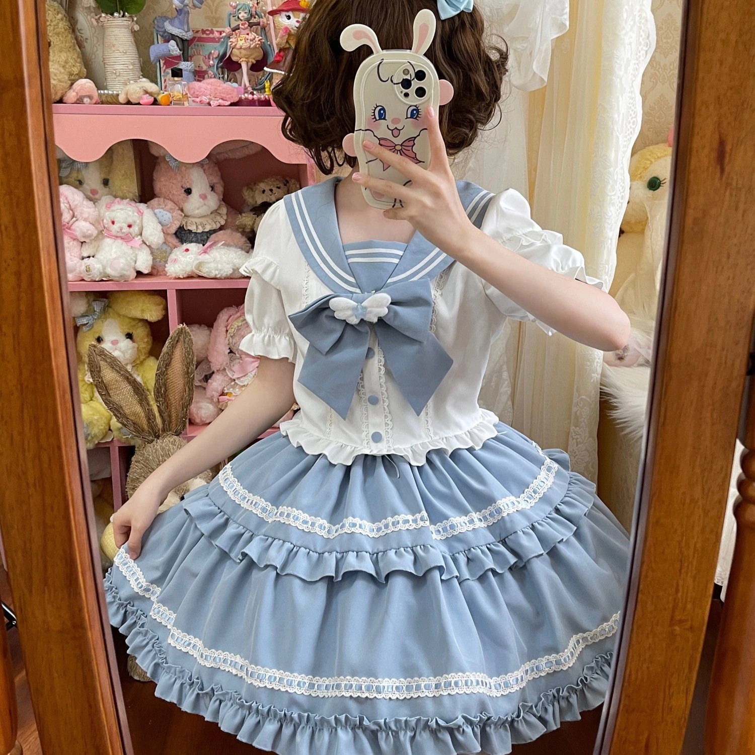 [本日限り激安SALE]ワンピース 半袖OP 【リトルマリン】ロリータ洋装ネイビーネック 品質良い