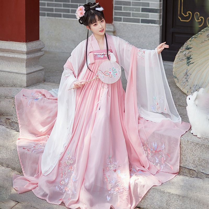 大人の漢服女性夏ピンク刺繍青桜鳥胸高アンダースカートスリーピース観光地デイリースーパーフェアリー 6,026円