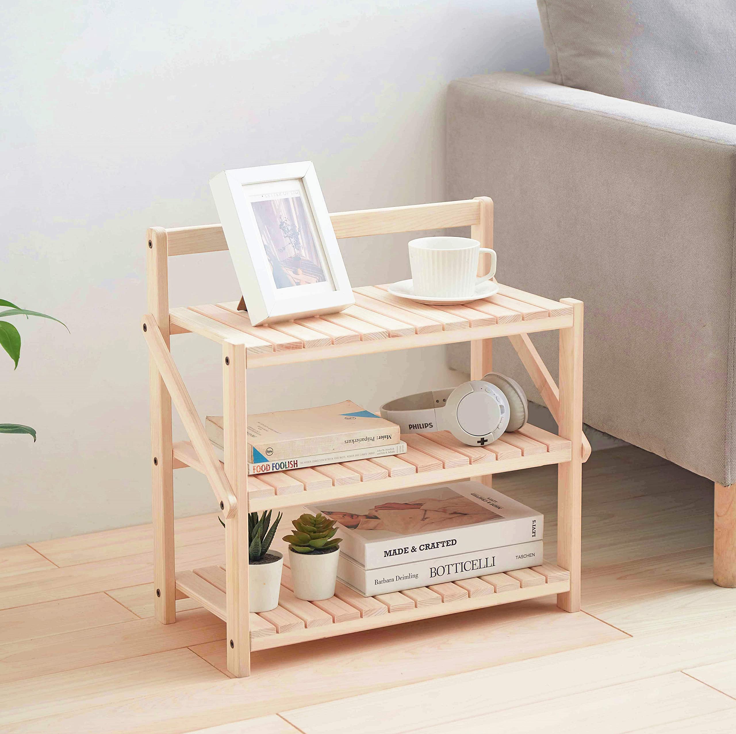 良木久印 天然木 折りたたみ キャンプ ラック 3段 軽量 木製 （幅47×奥行23×高さ47cm） 折り畳み アウトドア 収納棚