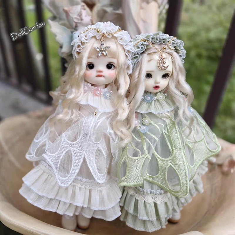 BJD 1/6 ドール服 6点セット ワンピース グリーン ホワイト 蝶マント 幼SDサイズ球体関節人形用衣装