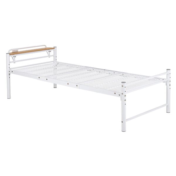 宮棚付き シングルロングベッド ホワイト 約幅100x奥行232x高さ73.5cm 組立品 フレームのみ コンセント付き [敷布団別売]