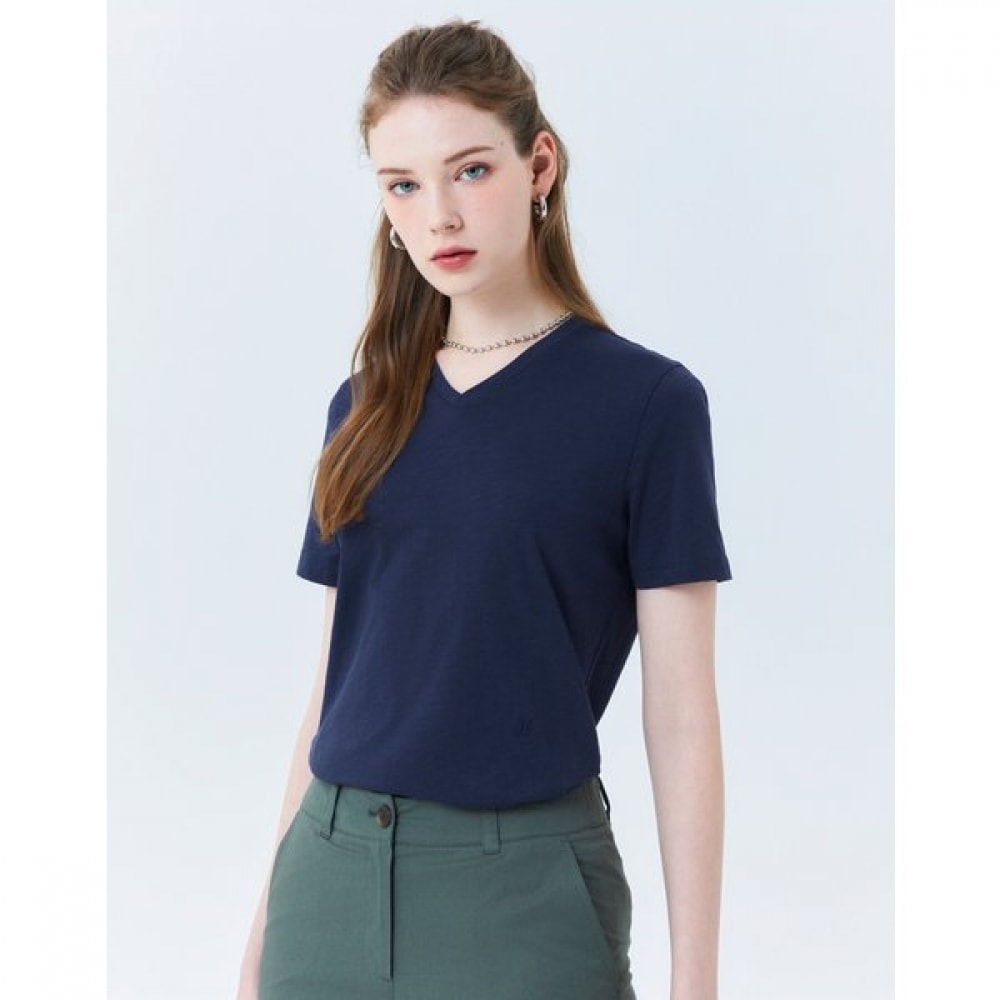 [24SS] [ベスト] [100% コットン] ネイビーメランジショートスリーブ VネックTシャツ HSTS4BC38N2 5,324円