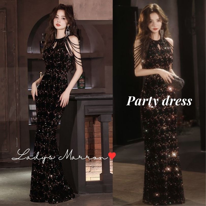 最終在庫スパンコールドレス イブニングドレス 黒 ロングドレス ホルターネックドレス 結婚式ドレス パーティードレス キラキラドレス お呼ばれドレス キラキラ 結婚式お呼ばれドレス 結婚式お呼ばれ 服