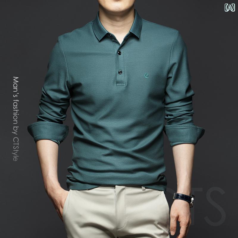 ポロシャツ ゴルフ メンズ 春秋 長袖 Tシャツ 秋 トップス シャツ ファッション ビジネスカジュアル スリムフィット