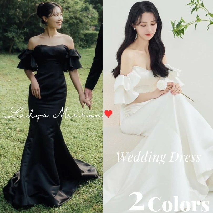 6月の新製品利用可能なポイント ウェディングドレス ウエディングドレス 白 黒 前撮りドレス マーメイド 結婚式マーメイドドレス オフショル オフショルダー パーティドレス イブニングドレス ロングド