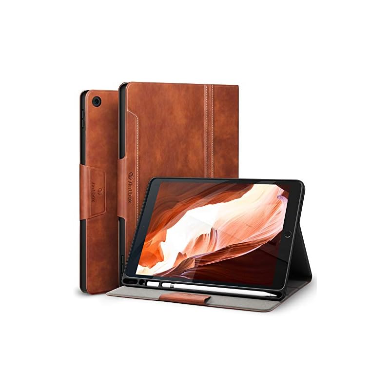 Antbox iPad 第9世代ケース iPad 10.2 ケース 第8世代/第7世代 ケース高級ソフトPUレザー製 ひび割れ防止 耐衝撃 アップルペンシル収納可 オートスリープ＆スタンド機能付き 全