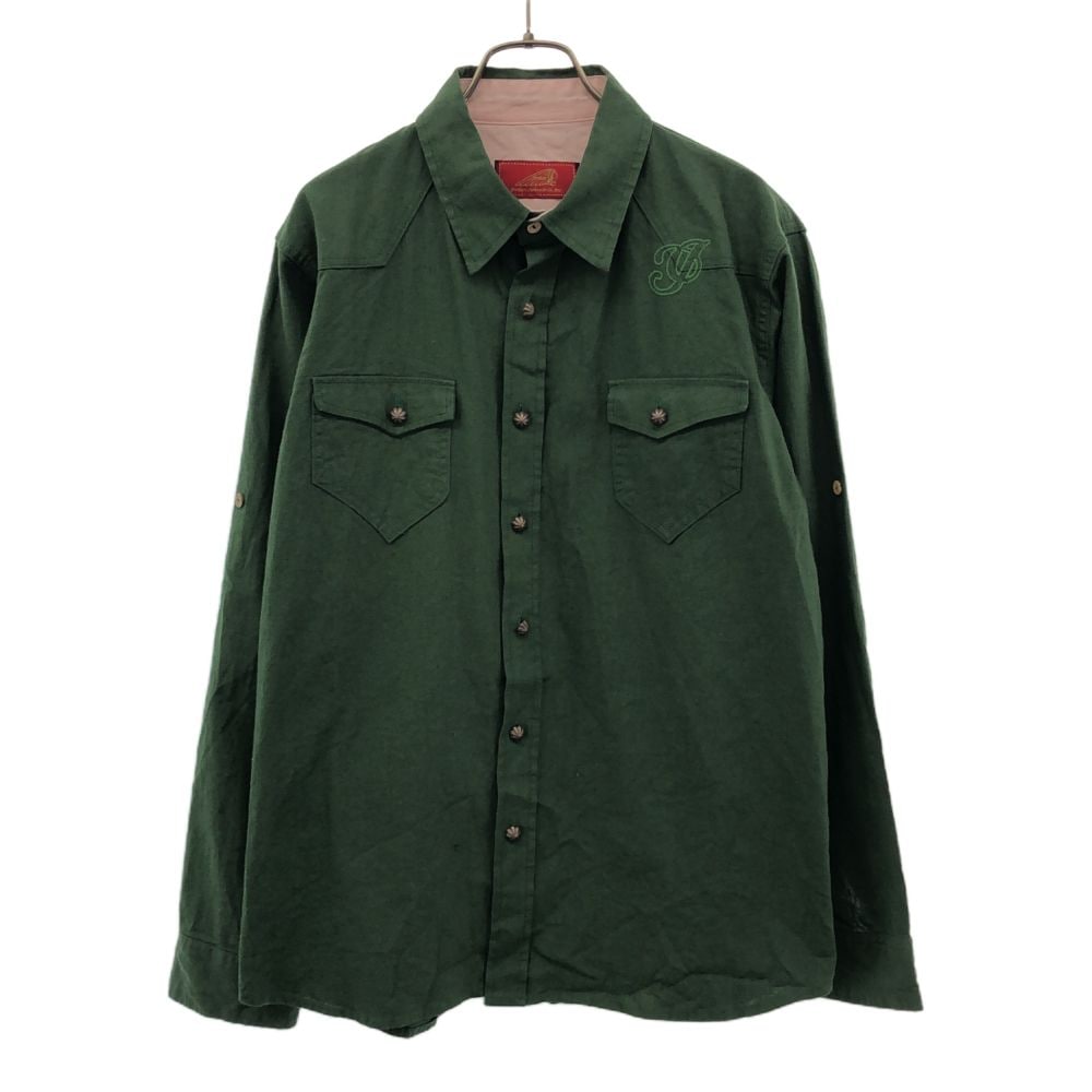 リネンブレンド 長袖 ウエスタンシャツ L カーキ メンズ 5,724円