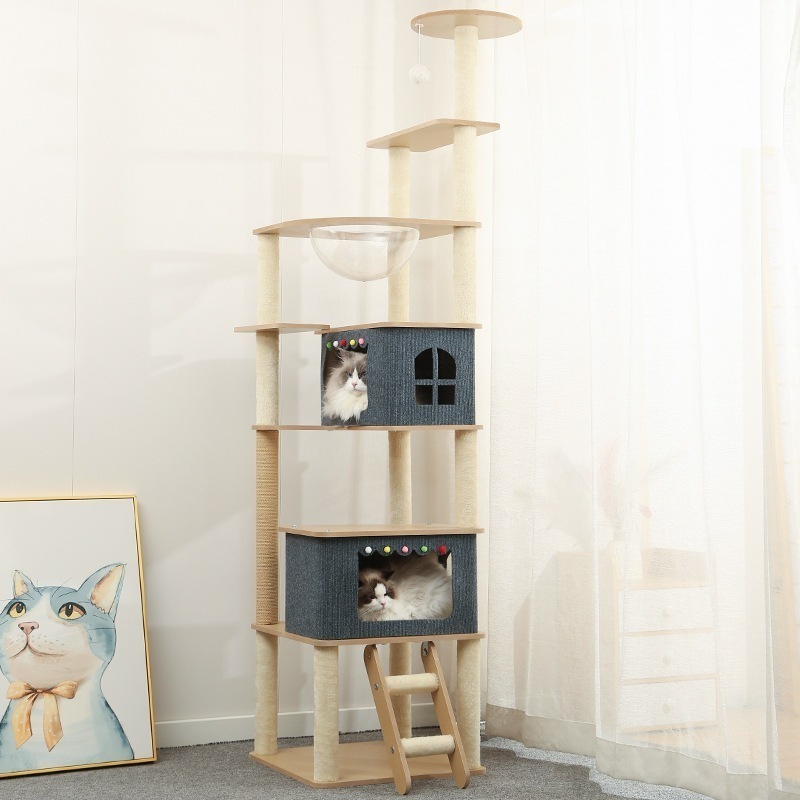 猫クライミングフレーム猫の巣キャットツリー一体型猫クライミングフレーム通天珠宇宙カプセル木製はしごクライミングフレーム猫おもちゃ