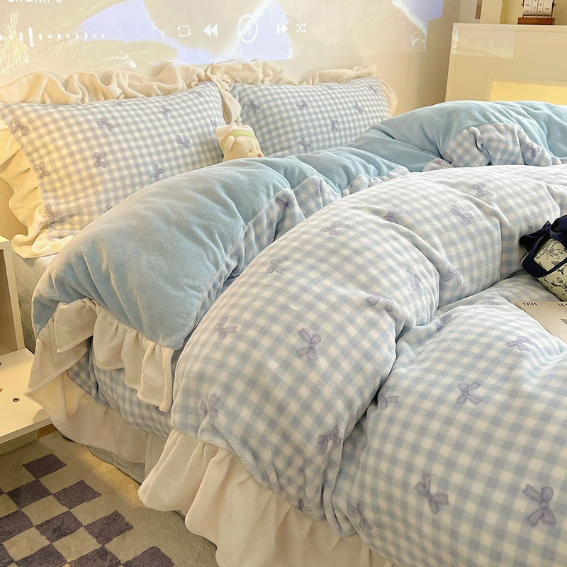 プリンセス風ミルクレーヨン4点セットコーラルレーヨン冬の厚手レーヨン布団カバーシーツフランネルベッド3点セット 5,519円