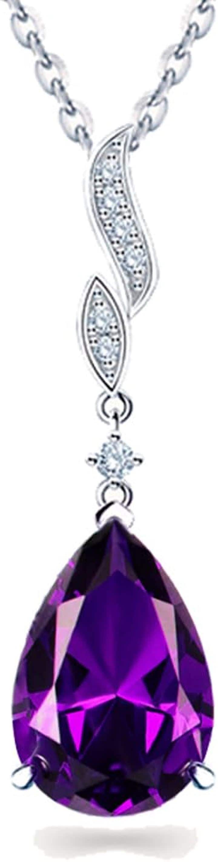 ユニーク デザイン人気 2月 誕生石 合成アメジスト 紫水晶 レディース925 シルバー ネックレス ペンダント ティアドロップ 華奢 雫( 2月 誕生石 合成アメジスト (紫水晶))