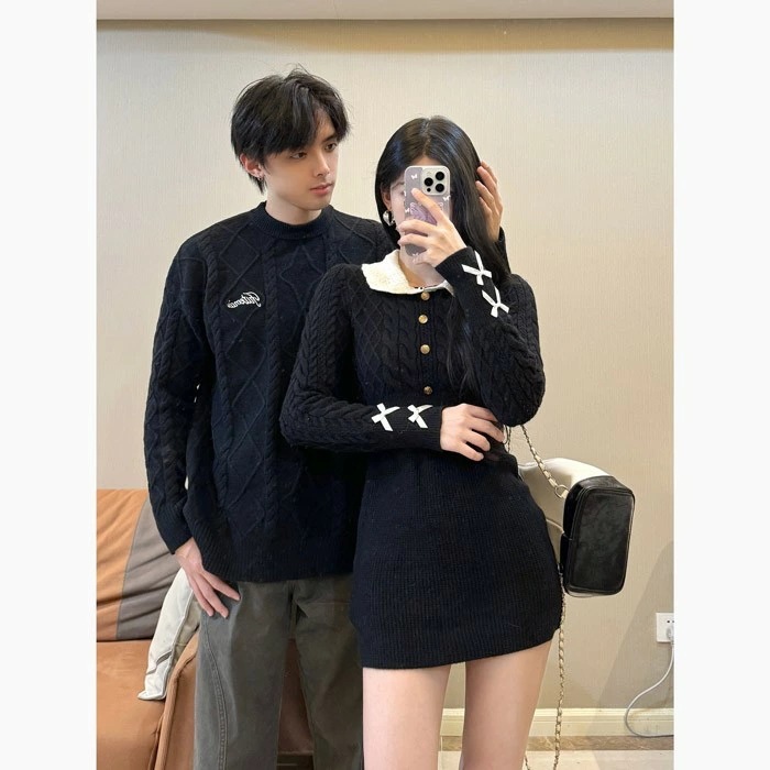 トップス メンズ レディース セーター ニット ペアルック リンクコーデ お揃い 長袖 ブラック ニットワンピース ニットワンピ 秋冬 クリスマス 誕生日 プレゼント お友達 おしゃれ デート 可愛い 4,887円