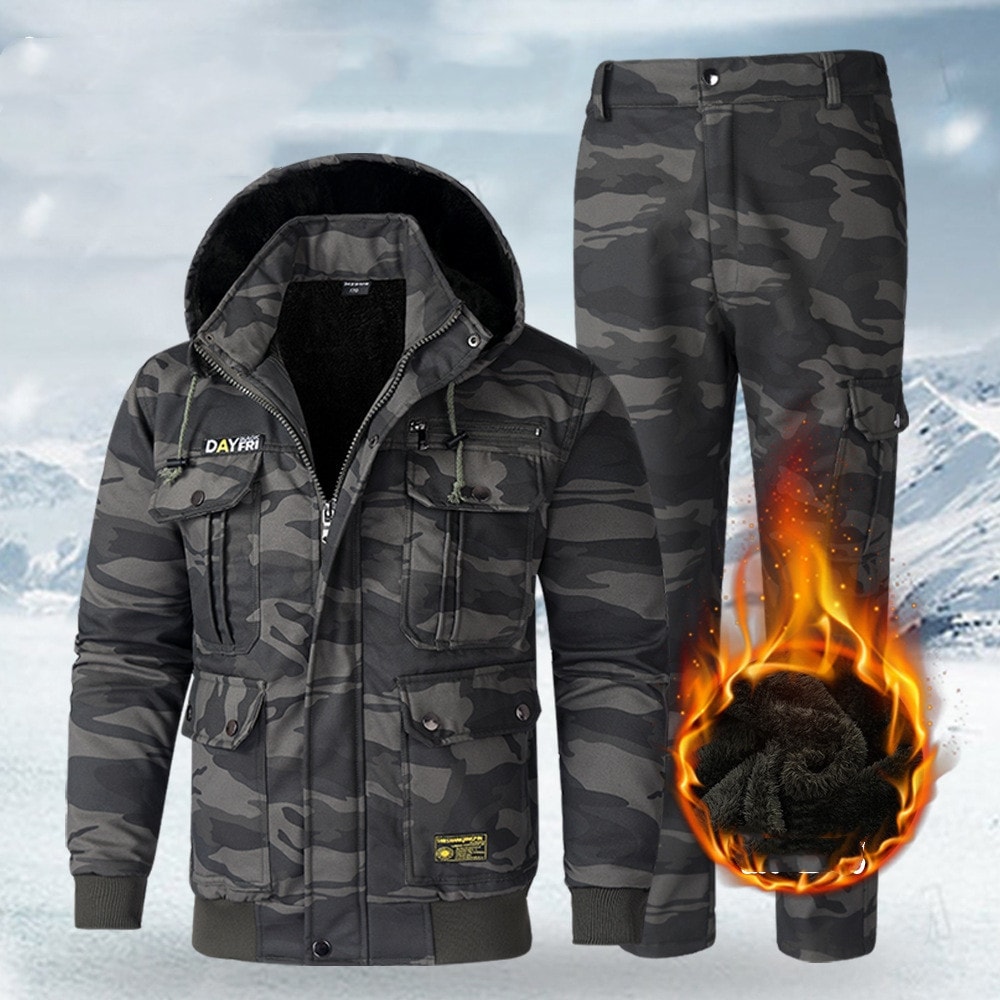 セットアップ メンズ 上下セット 裏起毛 迷彩服 作業服 防水 ジャケット アメカジ パンツ アウター 暖かい フード付き 防風 アウトドアウェア ズボン 秋冬