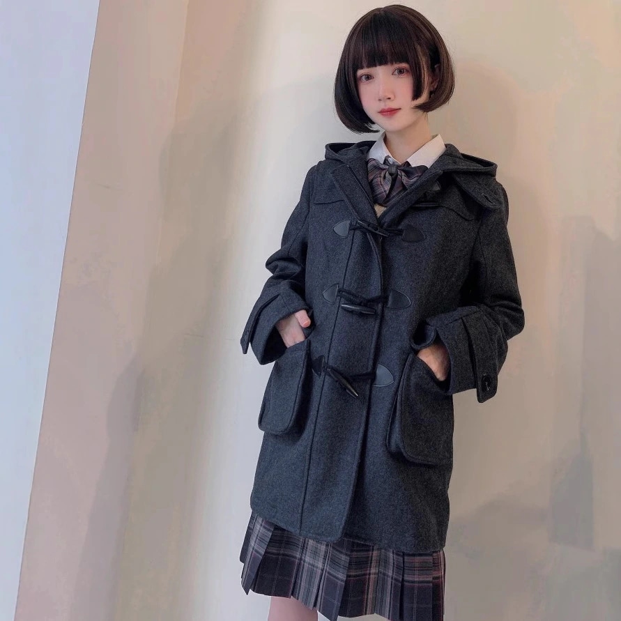 jk制服ウールジャケット 学用品 ホーンボタンコート ミドル丈 カレッジスタイル 日本購買代理店 工場直送