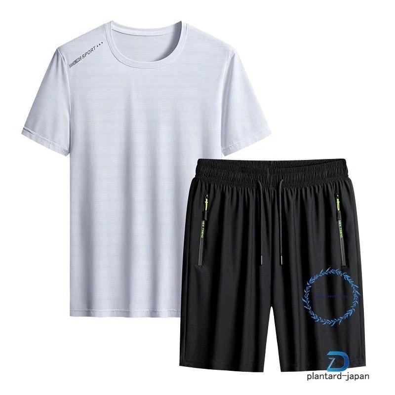 半袖Tシャツ 冷感素材 涼しい スポーツ メンズ セットアップ 接触冷感 無地 上下 大きいサイズ ルームウェア ゆったり ハーフパンツ ジャージ 夏その他メンズファッションセットアップ