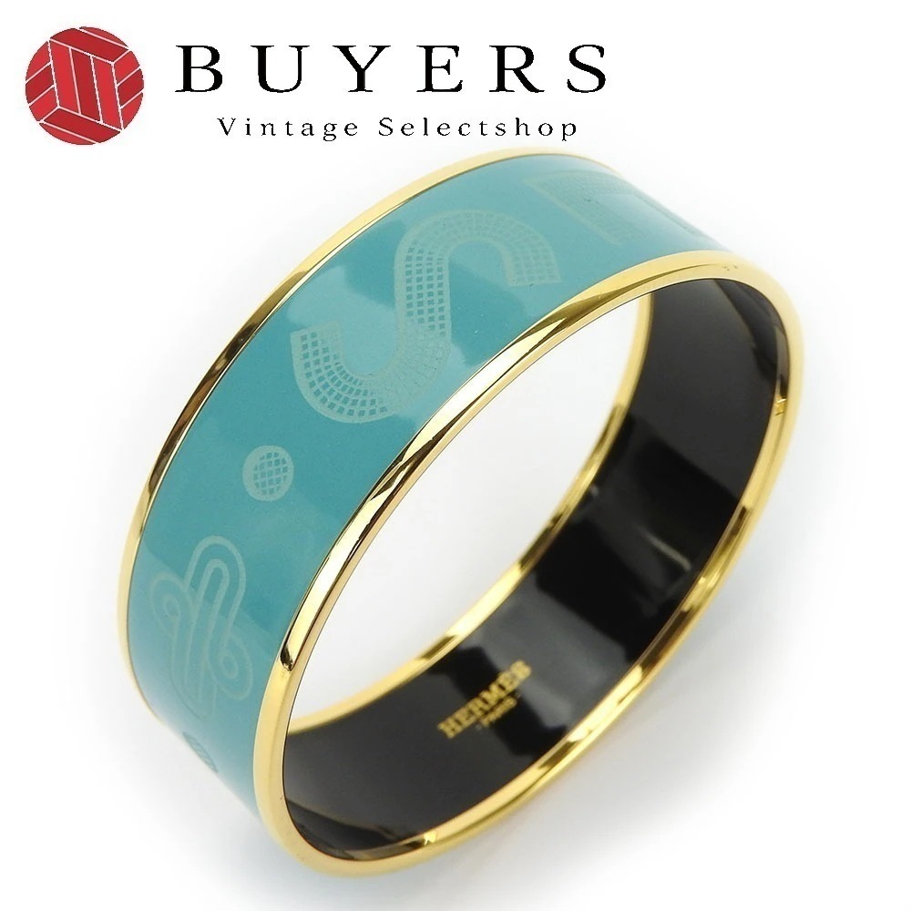 中古 バングル エマイユGM メタル 七宝焼き ライトブルー ゴールド金具 ロゴ アクセサリー レディース 女性