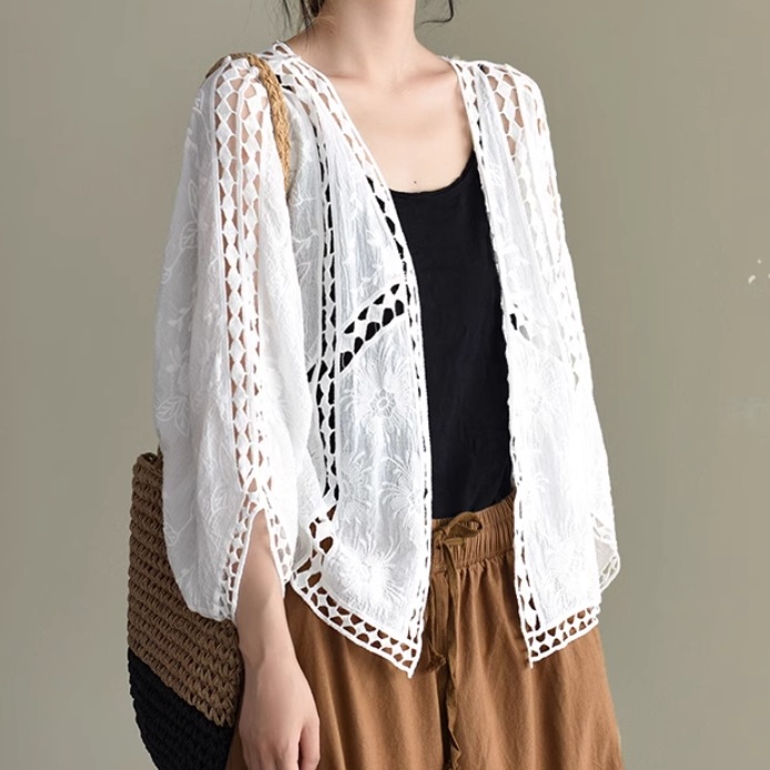 レディース カーディガン 上着 羽織 前開き 長袖 襟なし レース レースアップ 薄手 かわいい 大人可愛い きれいめ シンプル カジュアル 上品 おしゃれ レトロ アジアン こなれ感 ラフ ガーリー 5,042円