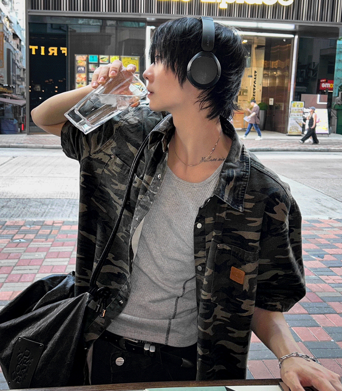 [COSYHARU公式] Camo Leather Patch Shirt