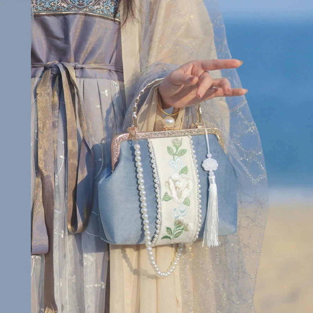 ゴールドバッグ 母の日 パール口 風刺繍牡丹花古風漢服バッグオールマッチチャイナドレスワンショルダーハンドバッグ真珠口金バッグハンドバッグバッグクラッチバッグ