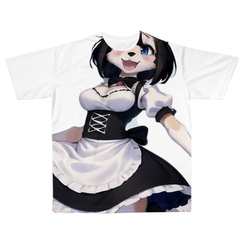 【文字入れ可能受注生産】ボーダーコリーの女の子　メイド　ケモナー フルグラフィックTシャツ