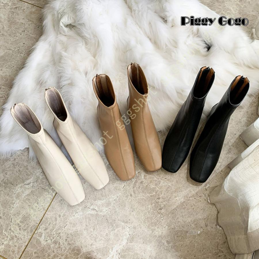 冬の新作ブーツ レディース スクエアトゥ ショートブーツ 本革 バックファスナー 太ヒール チャンキーヒール 痛くない ショート ブーツ 低反発 ウエスタンブーツ