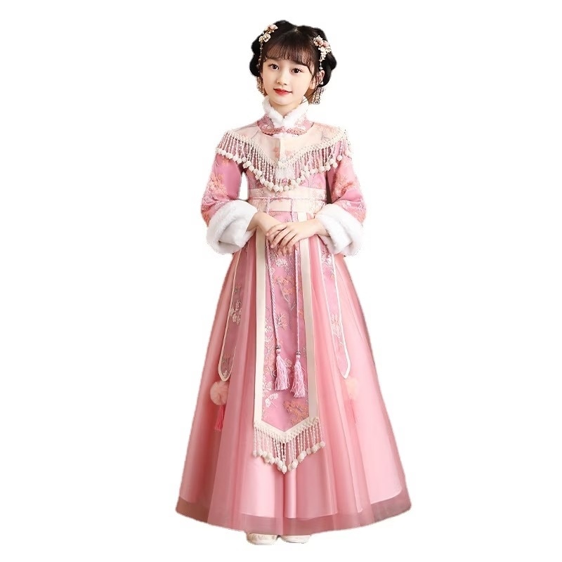 女の子の漢服の子供の唐加厚拝服女宝ワンピースおめでたい服