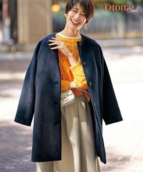 ダウンジャケット・コート ウールタッチノーカラーベーシックコート OtonaSMILE 14,761円