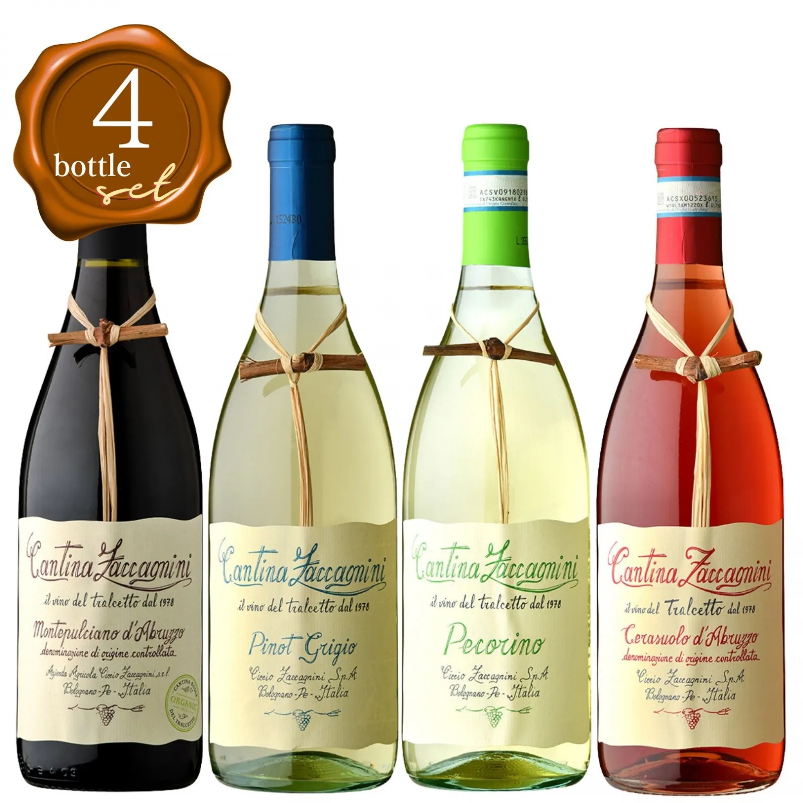 [4本セット] イタリアワイン ザッカニーニ 4種飲み比べセット 750ml×4本 モンテプルチアーノ＆ピノグリージョ＆ペコリーノ＆チェラスオーロ