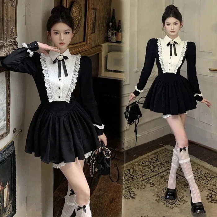 女性のための小さな年齢低減スーツ2023秋ファッションレトロレースウエストプリンセスドレスカボチャショートパンツ30パーセント割引 5,046円