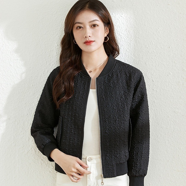 カラーブルゾン カジュアルブルゾン クロス模様 韓国 レディース オルチャン 黒 ブラック 白 ホワイト ピンク ベージュ ブルゾン ジャケット 上着 ミディアム丈 長袖 Vネック