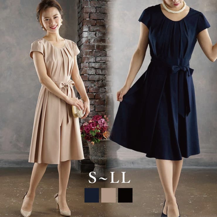 パーティードレス ミディアム丈 3色 結婚式 ワンピース ドレス ワンピ お呼ばれ 披露宴