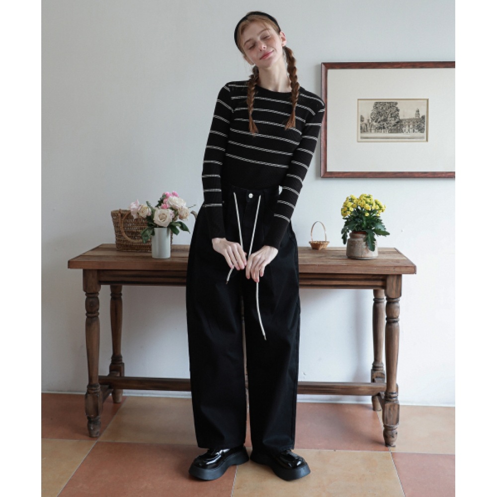 LOSSYROW ワイドストリングデニムパンツブラック