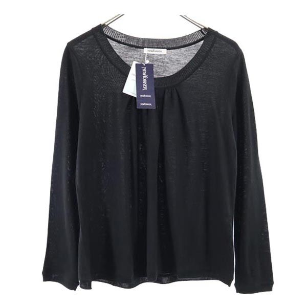 未使用 ウール 長袖 セーター 15(76) 黒 ビッグサイズ ウォッシャブル ニット レディース