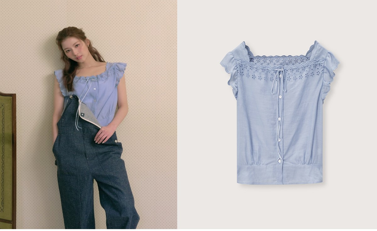 [TWICE SANA] CHÉRIE lace sleeveless shirt_blue